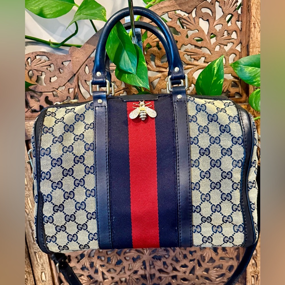 Classic Vintage Gucci Sherry Line Speedy Boston Navy Blue Bag